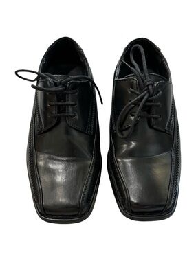 Stacy Adams Boys Dress Shoes Black lace up size 11 Lil Bowman Bike Toe Oxford